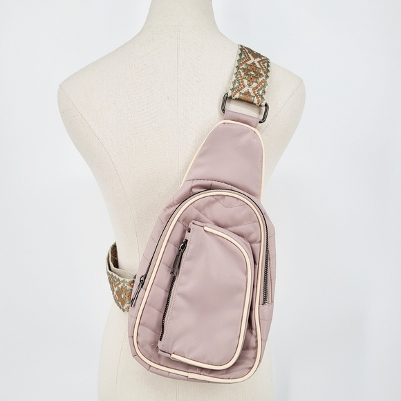 Maurices Quilted Sling Bag Backpack Boho Print Strap Pink - Picture 1 of 8